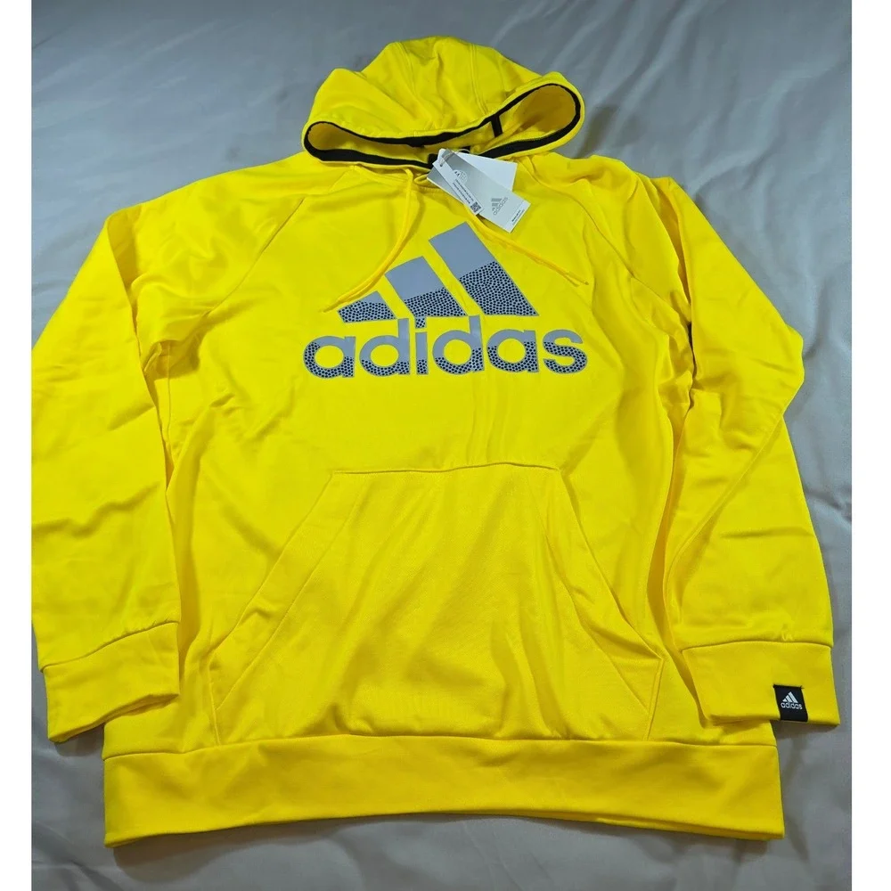 Adidas AEROREADY Game and Go Big Logo Hoodie Men Large Yellow Pullover NEW